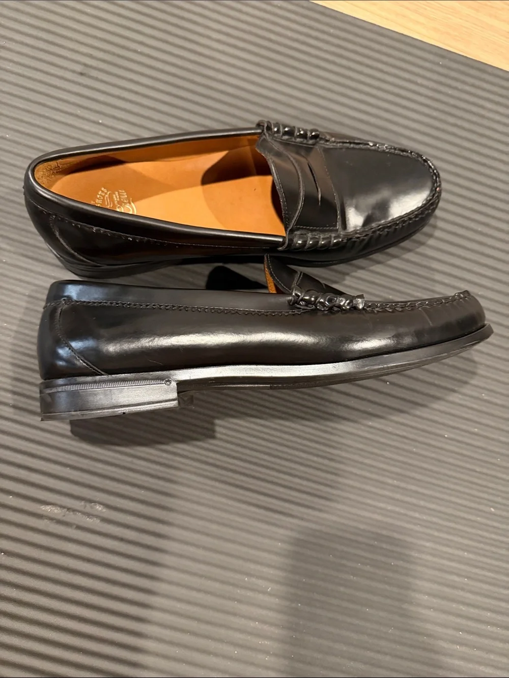 J. Crew Men’s Black Leather Loafers with Tan Leather Insole